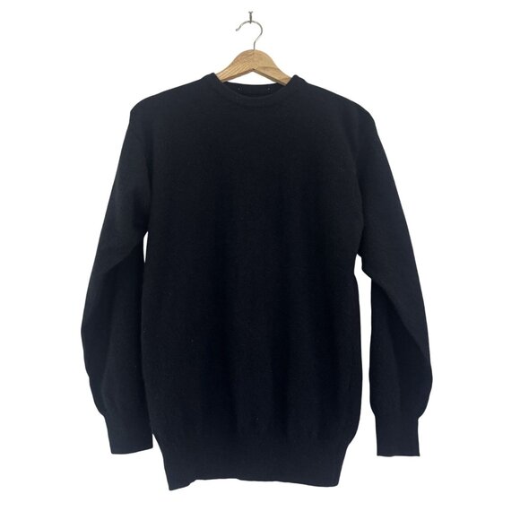 Vintage Womens Black Wool Rib Cuffs & Hem Crew Neck Long Sleeve Sweater Size M - Picture 1 of 8